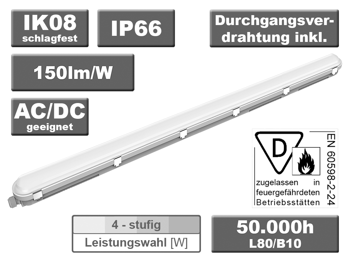 Feuchtraumwannenleuchte BITBURG MW-PRO 1520 AC/DC